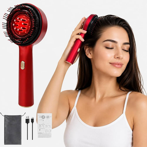 Magnetic Oil Dispensing Massage Comb with Red Light Therapy