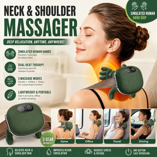 Rechargeable Neck & Shoulder Massager with Heat – Deep Kneading & 3 Massage Modes