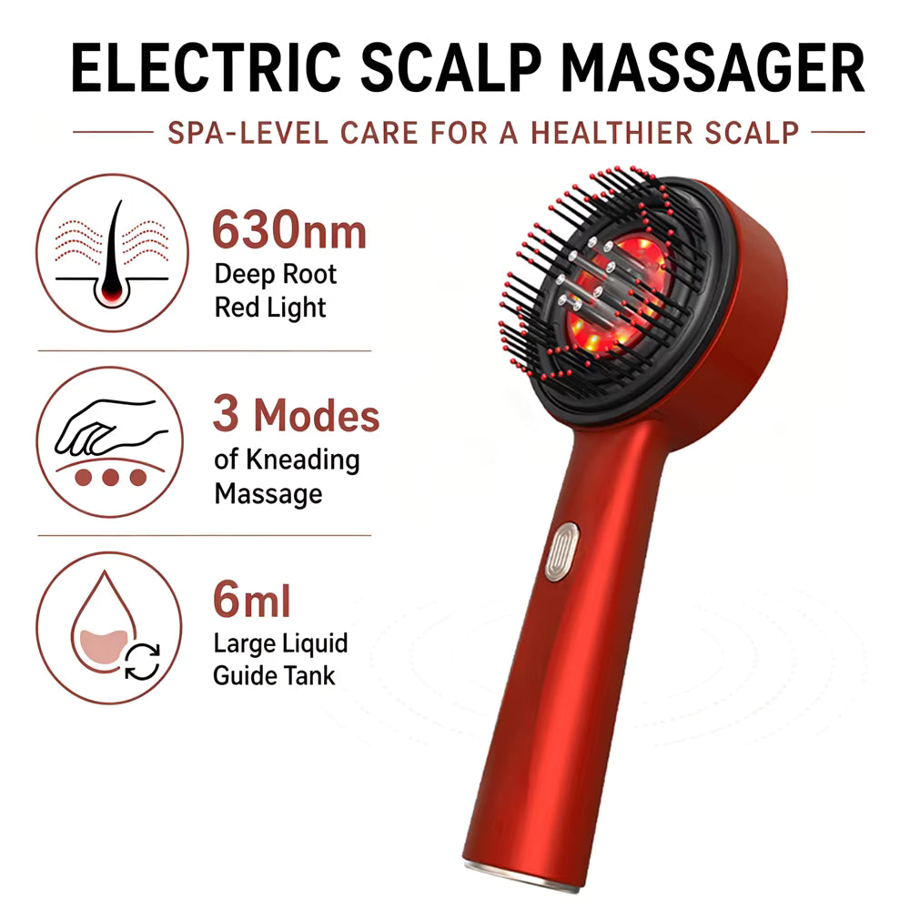 Magnetic Oil Dispensing Massage Comb with Red Light Therapy