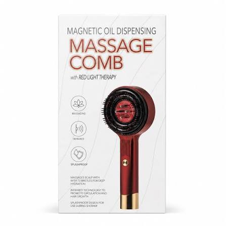 Magnetic Oil Dispensing Massage Comb with Red Light Therapy