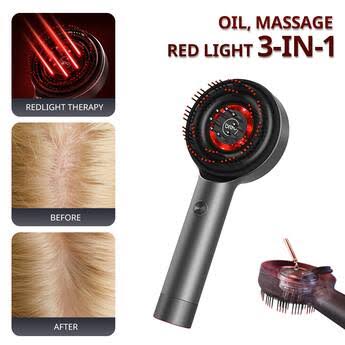 Magnetic Oil Dispensing Massage Comb with Red Light Therapy